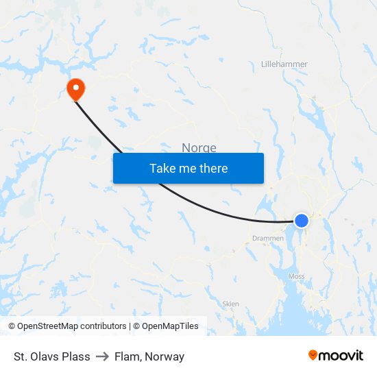 St. Olavs Plass to Flam, Norway map