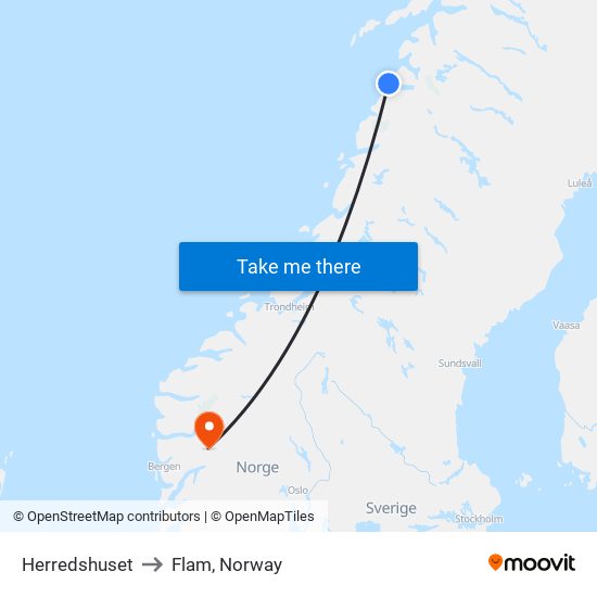 Herredshuset to Flam, Norway map