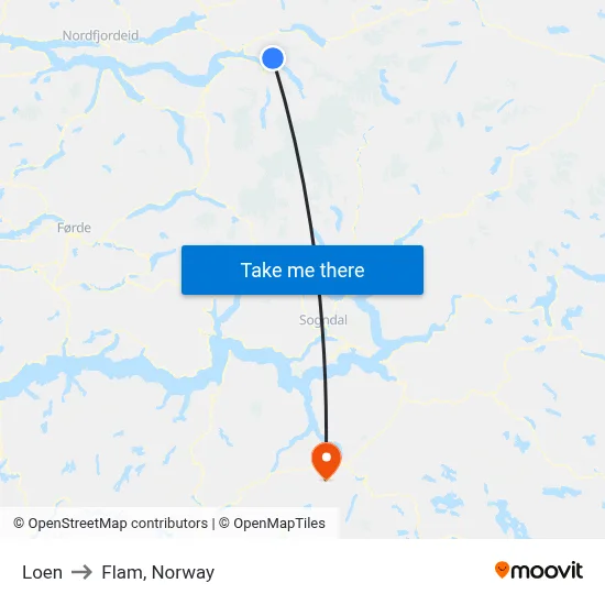 Loen to Flam, Norway map