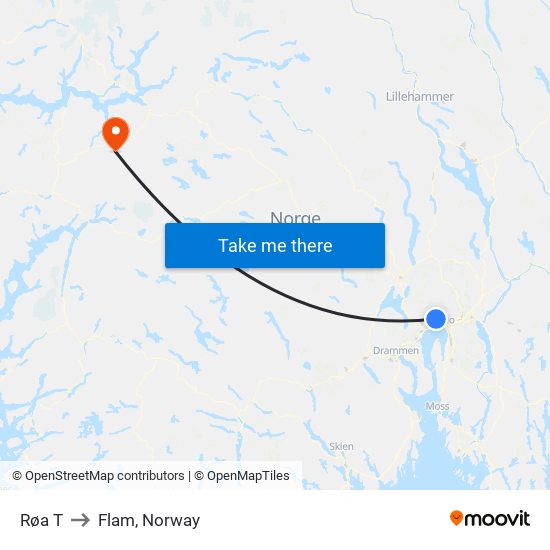 Røa T to Flam, Norway map