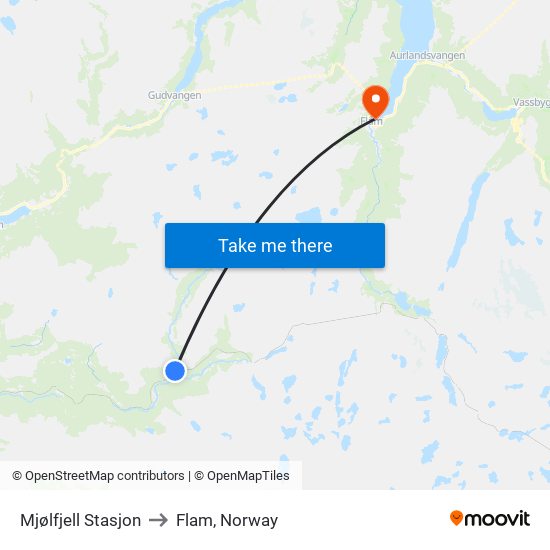Mjølfjell Stasjon to Flam, Norway map