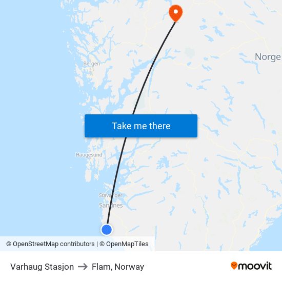 Varhaug Stasjon to Flam, Norway map