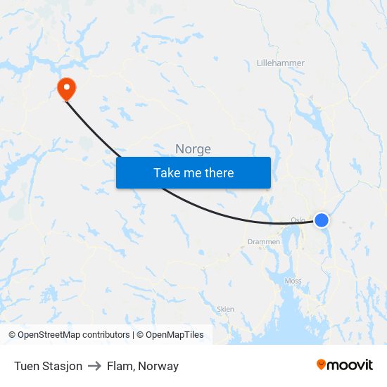 Tuen Stasjon to Flam, Norway map