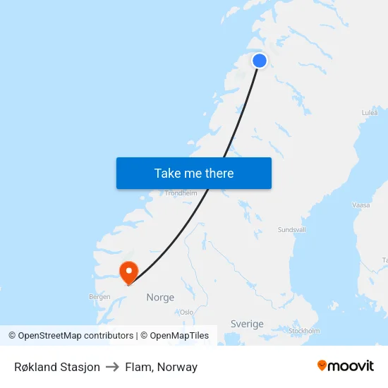 Røkland Stasjon to Flam, Norway map