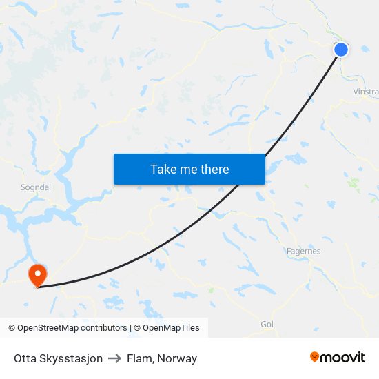 Otta Skysstasjon to Flam, Norway map