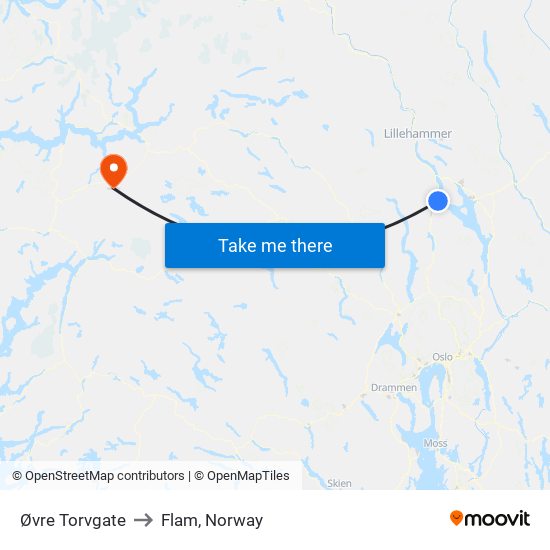 Øvre Torvgate to Flam, Norway map