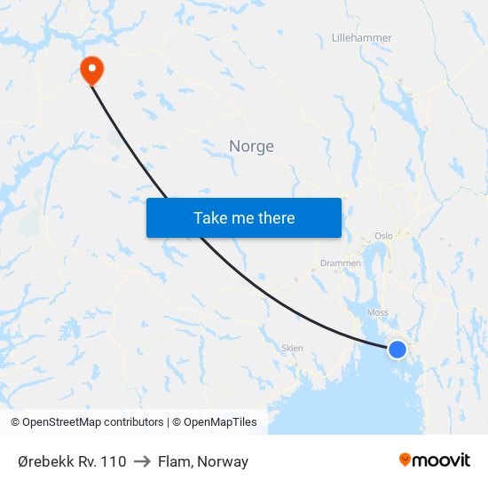 Ørebekk Rv. 110 to Flam, Norway map