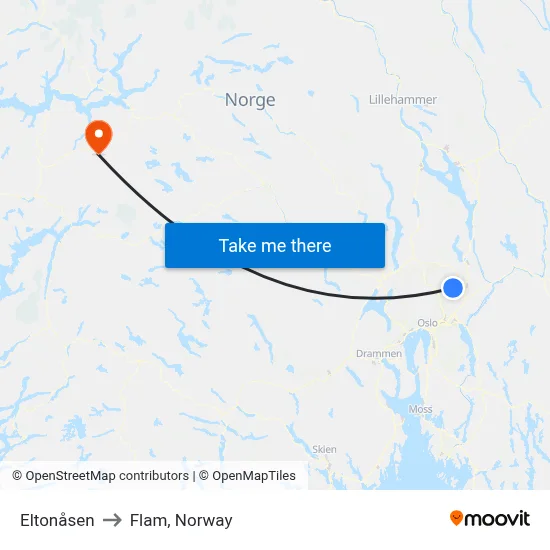 Eltonåsen to Flam, Norway map