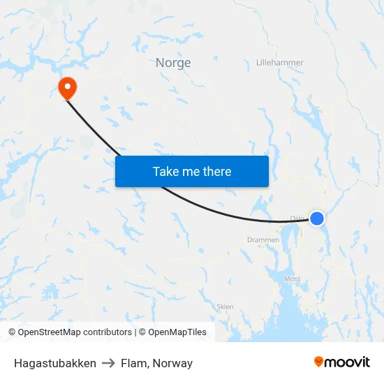 Hagastubakken to Flam, Norway map