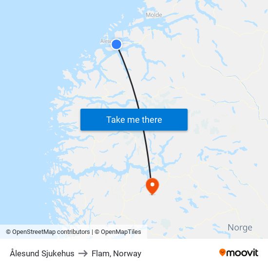 Ålesund Sjukehus to Flam, Norway map