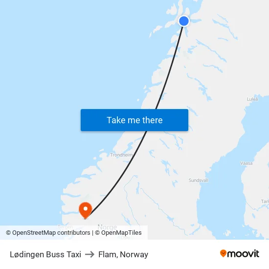 Lødingen Buss Taxi to Flam, Norway map