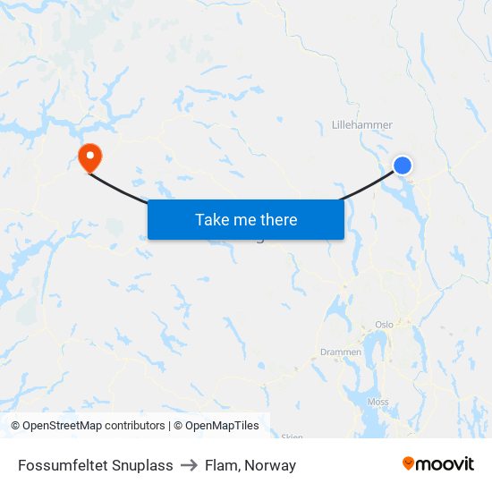 Fossumfeltet Snuplass to Flam, Norway map