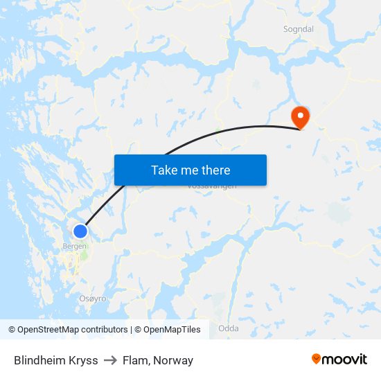 Blindheim Kryss to Flam, Norway map