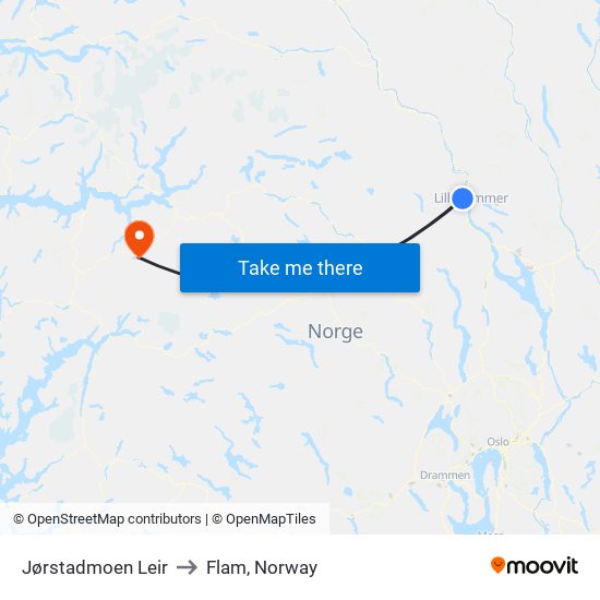 Jørstadmoen Leir to Flam, Norway map