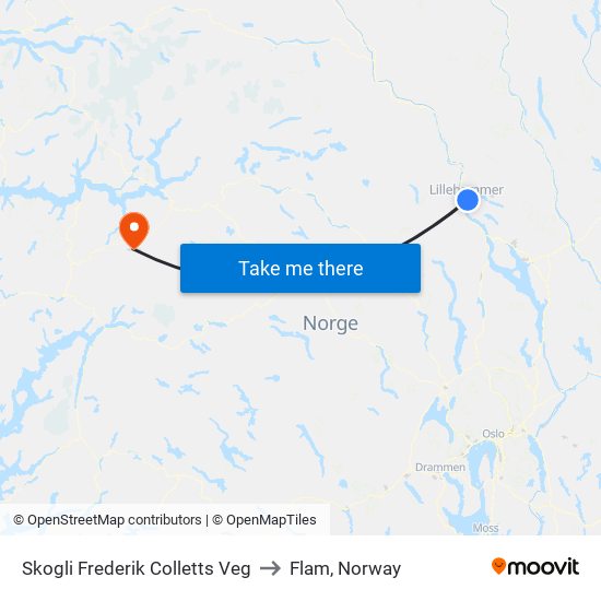 Skogli Frederik Colletts Veg to Flam, Norway map