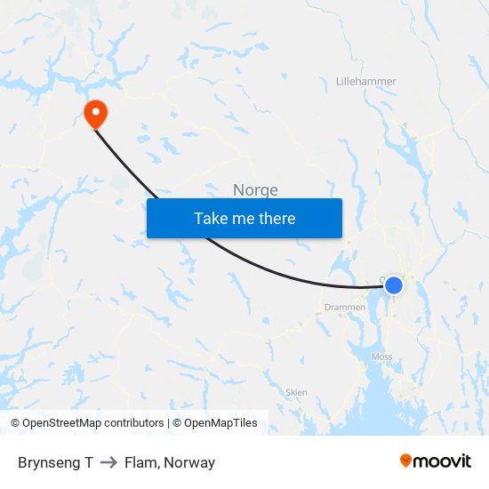 Brynseng T to Flam, Norway map