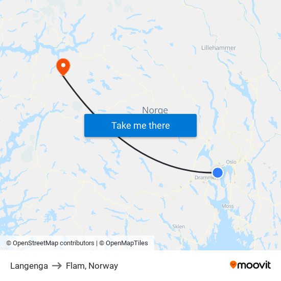 Langenga to Flam, Norway map