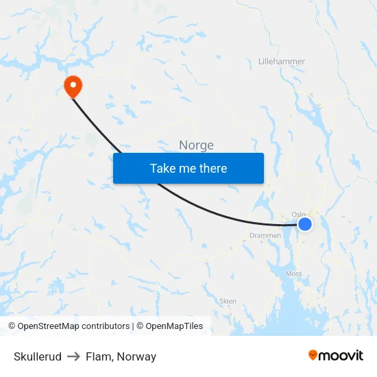 Skullerud to Flam, Norway map