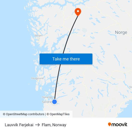 Lauvvik Ferjekai to Flam, Norway map