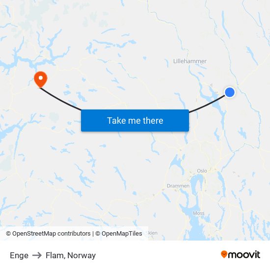 Enge to Flam, Norway map