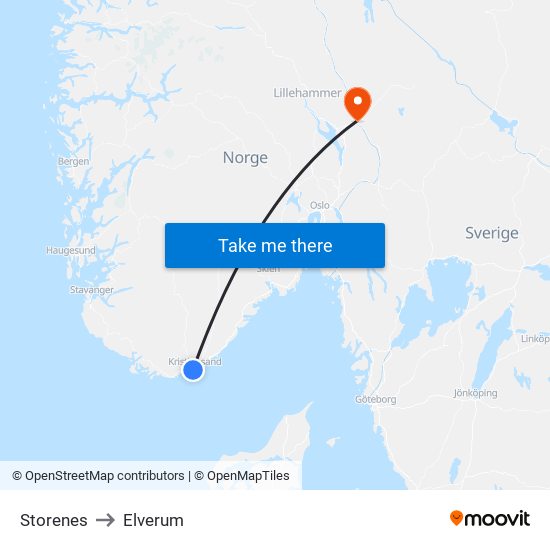 Storenes to Elverum map