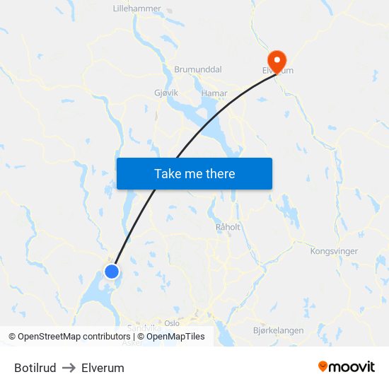 Botilrud to Elverum map