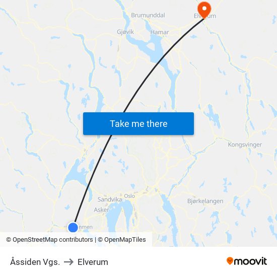 Åssiden Vgs. to Elverum map