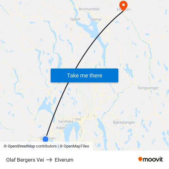 Olaf Bergers Vei to Elverum map