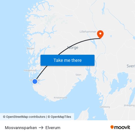 Mosvannsparken to Elverum map