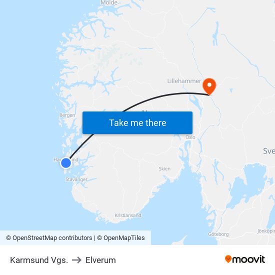 Karmsund Vgs. to Elverum map