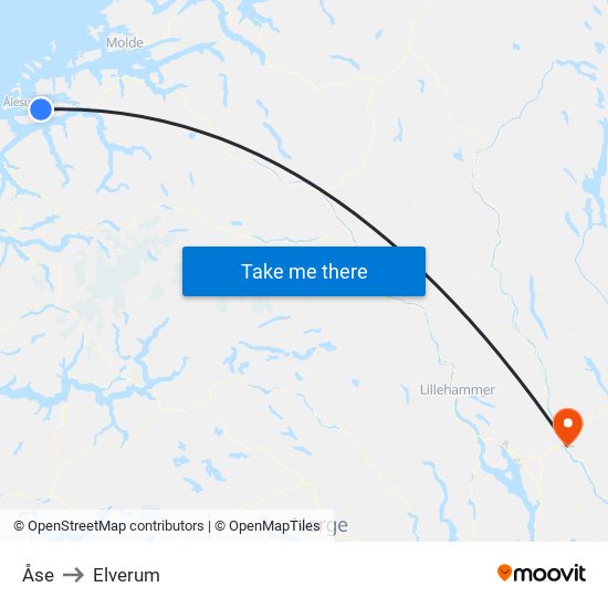 Åse to Elverum map