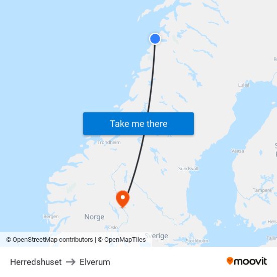 Herredshuset to Elverum map