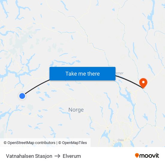 Vatnahalsen Stasjon to Elverum map