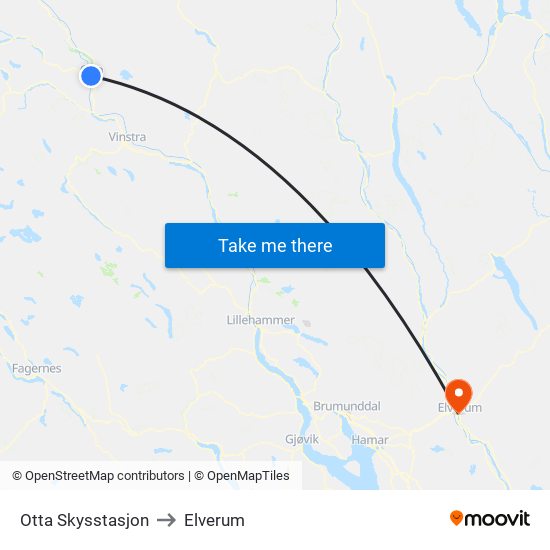 Otta Skysstasjon to Elverum map