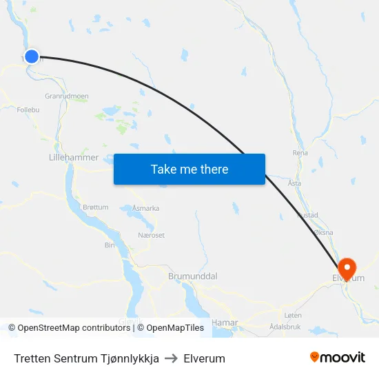 Tretten Sentrum Tjønnlykkja to Elverum map