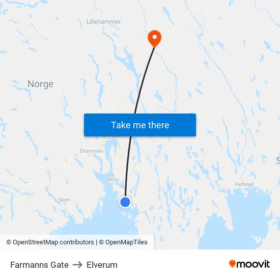 Farmanns Gate to Elverum map