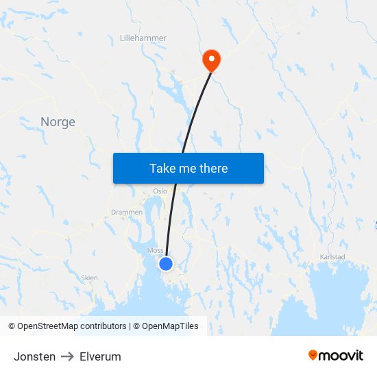 Jonsten to Elverum map