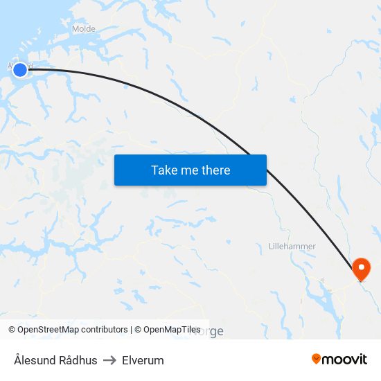 Ålesund Rådhus to Elverum map