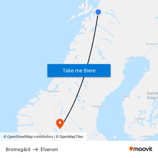 Bromsgård to Elverum map