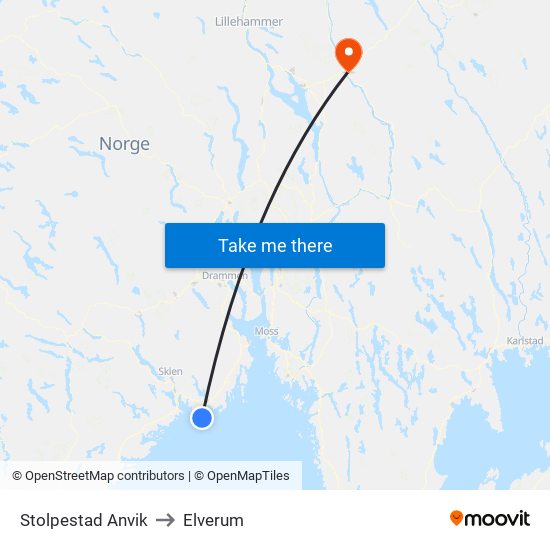 Stolpestad Anvik to Elverum map