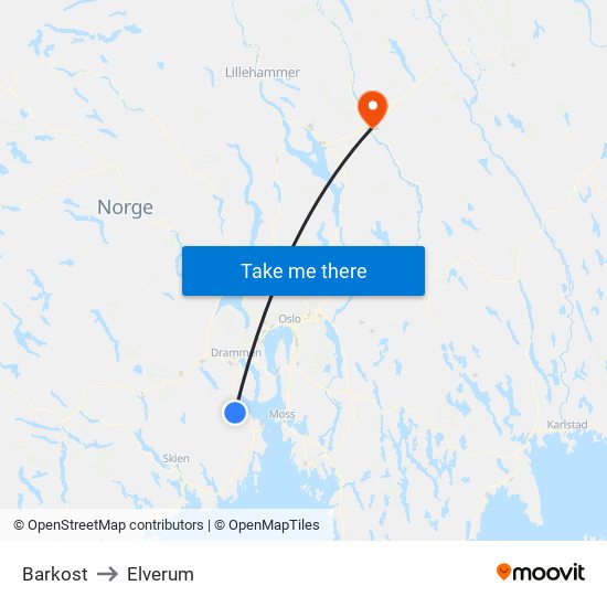 Barkost to Elverum map