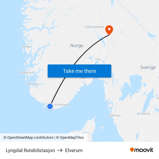 Lyngdal Rutebilstasjon to Elverum map