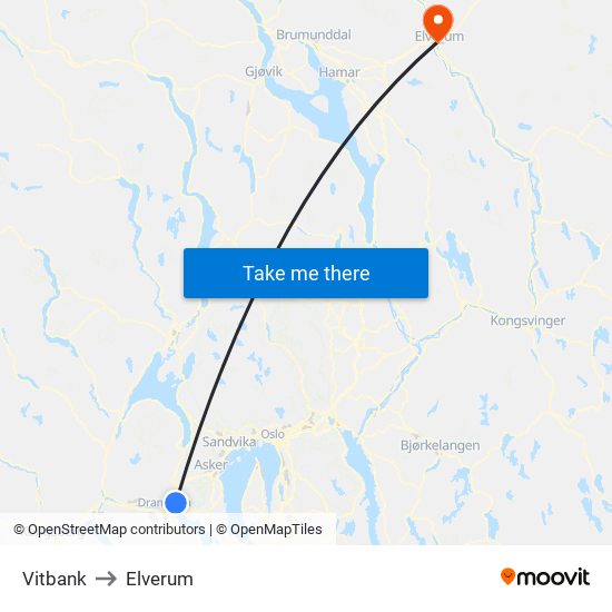 Vitbank to Elverum map