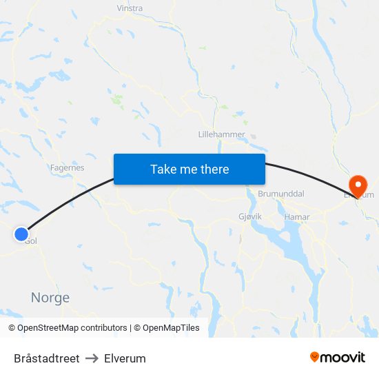 Bråstadtreet to Elverum map