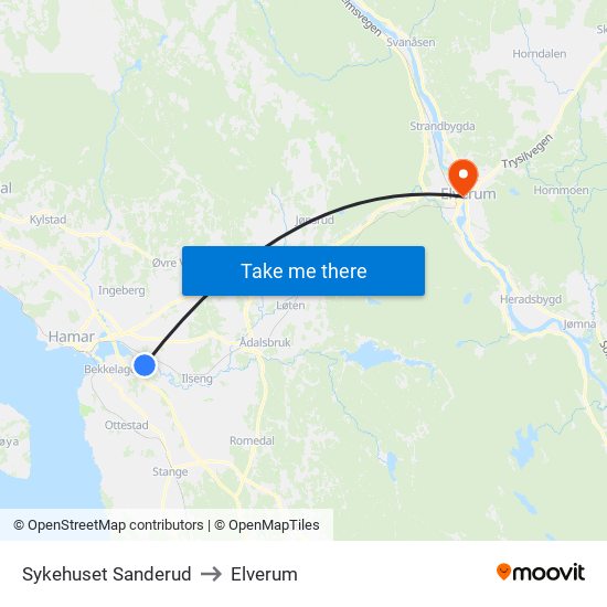 Sykehuset Sanderud to Elverum map