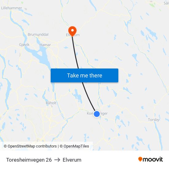 Toresheimvegen 26 to Elverum map