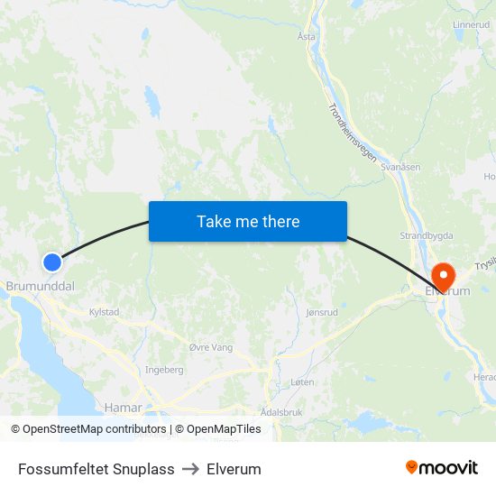 Fossumfeltet Snuplass to Elverum map