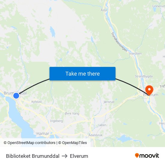 Biblioteket Brumunddal to Elverum map