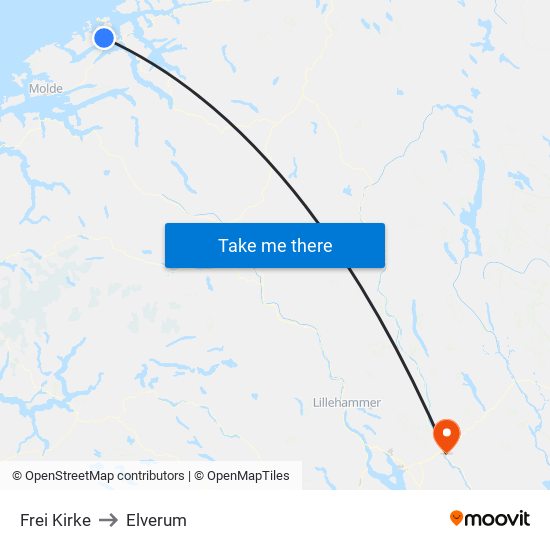 Frei Kirke to Elverum map