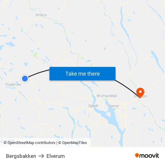 Bergsbakken to Elverum map